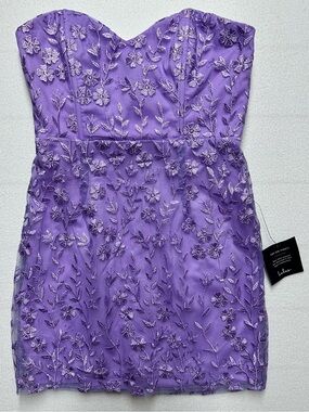 Lulus Lilac Floral Embroidered Strapless Dress Women’s M – Formal Party